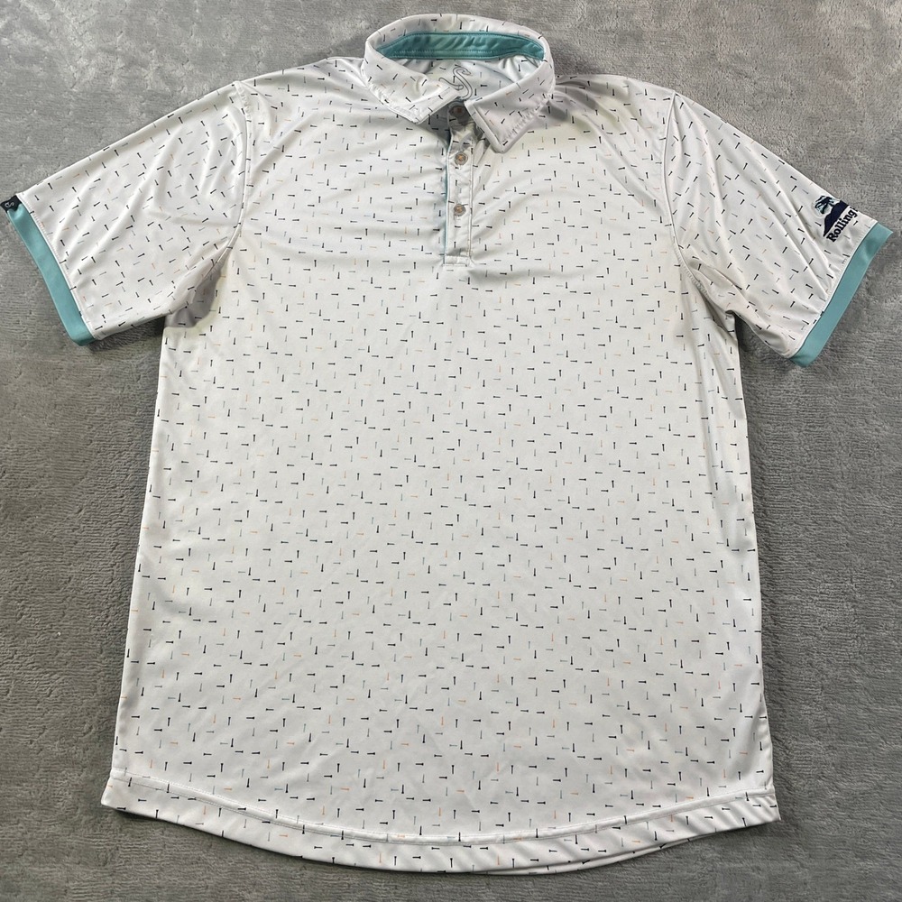 SWANNIES‎ Polo Shirt Mens Medium White Golf Tee Print Stretch Light Performance
